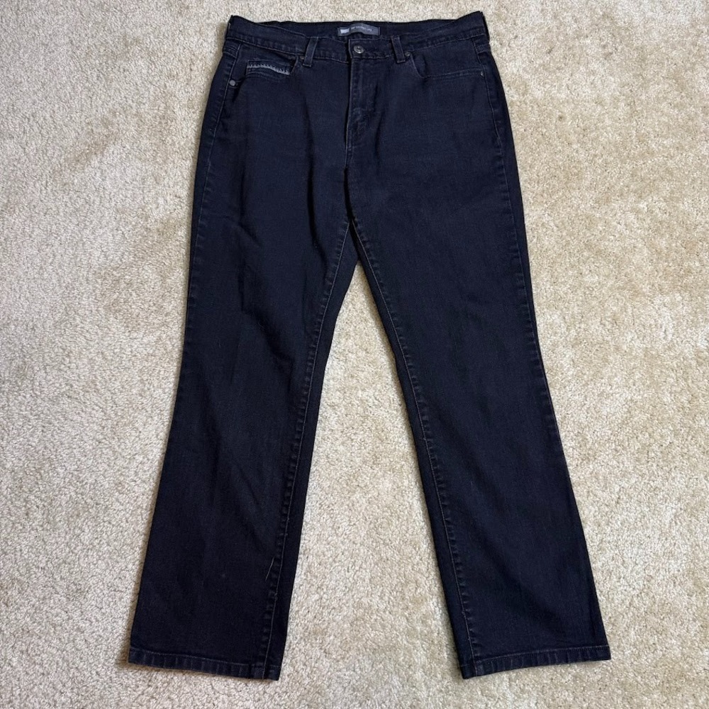 Levi's 505 Straight Jeans Womens 12 Short Black Dark Wash‎ Stretch Denim Pants